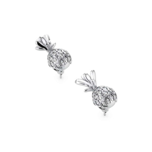 Pina colada | Or Blanc Vermeil | Boucles d'oreilles ananas diamant CZ